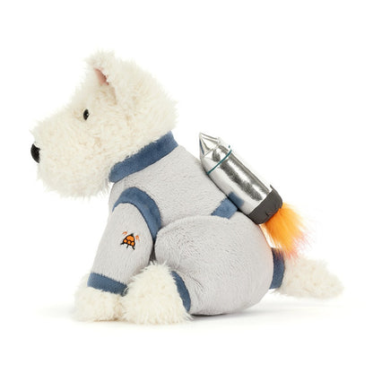 side view of Munroe Scottie Dog Space Outfit Plush Toy