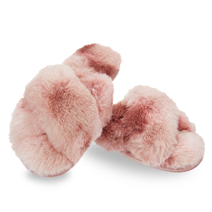 angled view of the Josephine Plush Slipper in Pink on a white background