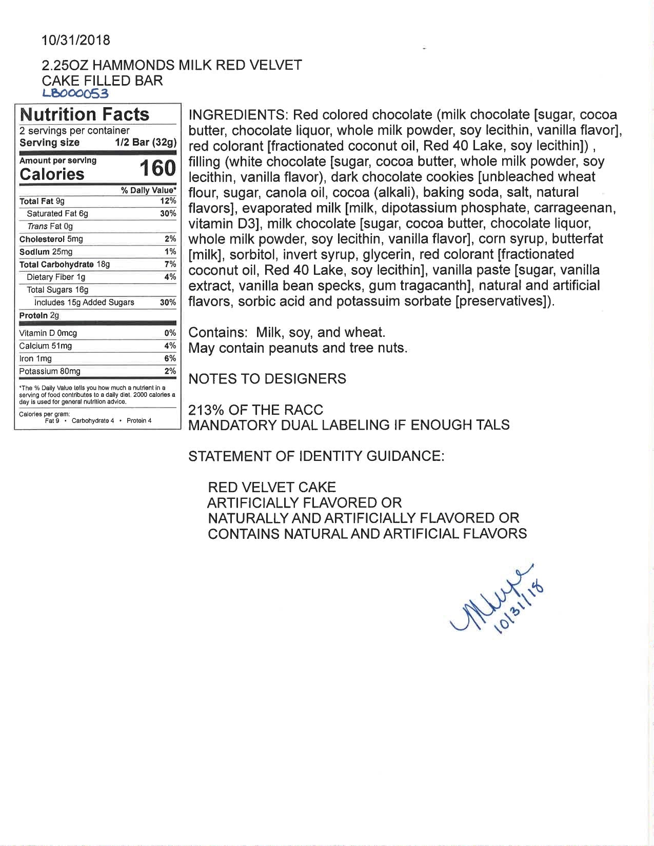 Ingredient list and nutritional information. Please call 501-327-2182 for more information.