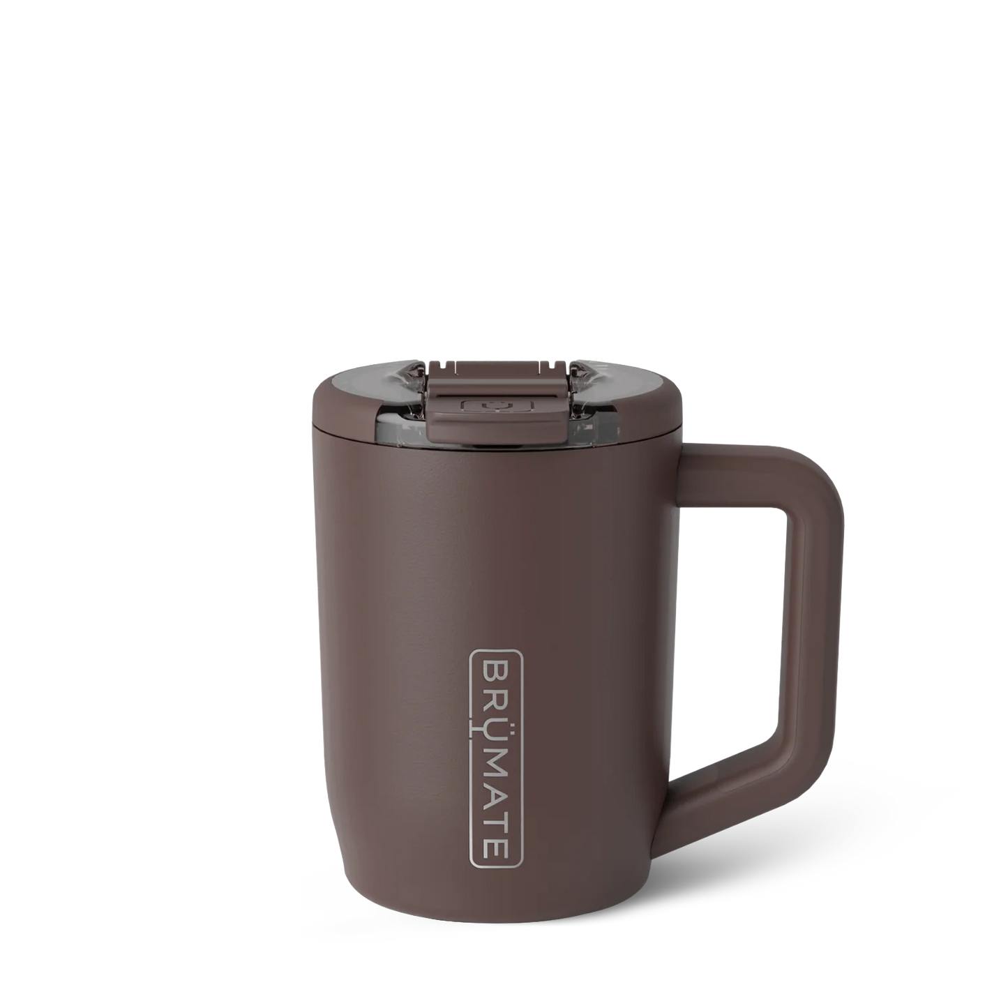 coffee brown colored insolated mug with handle and lid