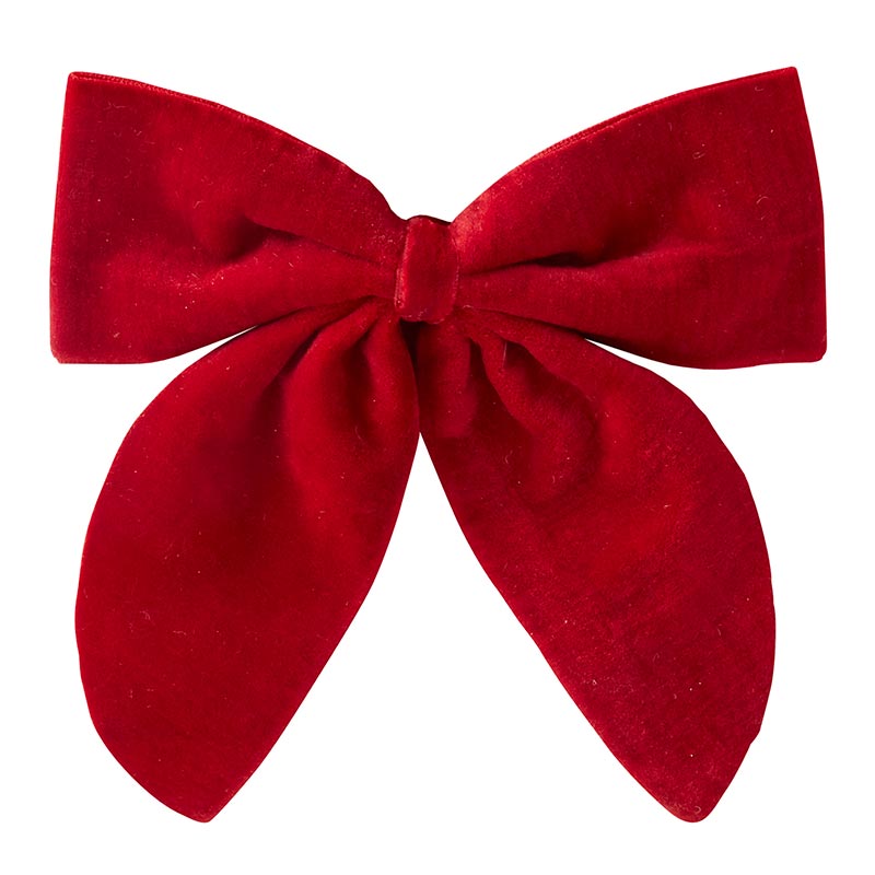 red velvet bow napkin tie displayed against a white background