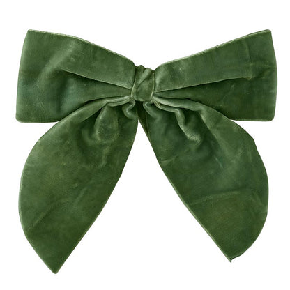 green velvet bow napkin tie displayed against a white background