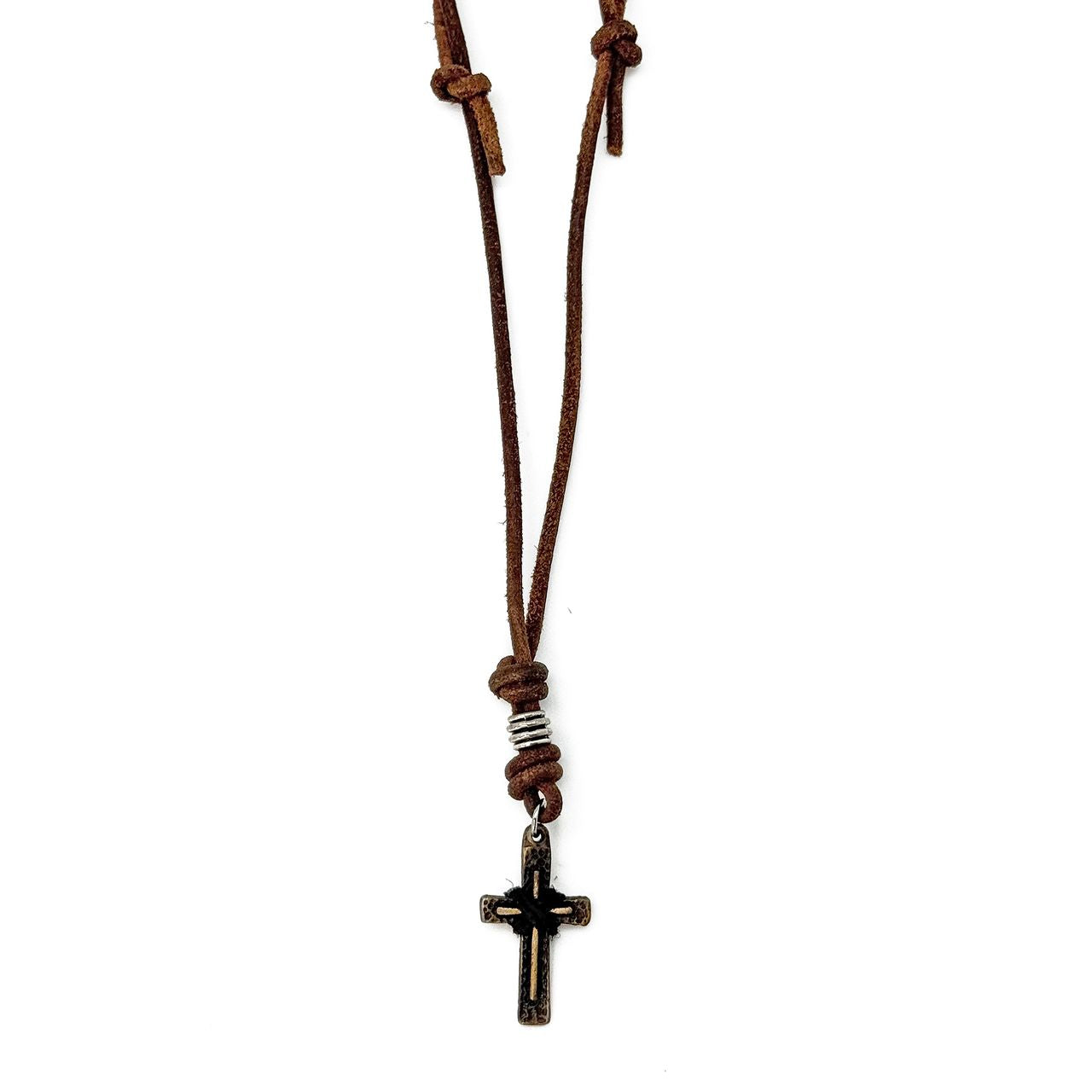 Aadi Cross Leather Necklace on a white background