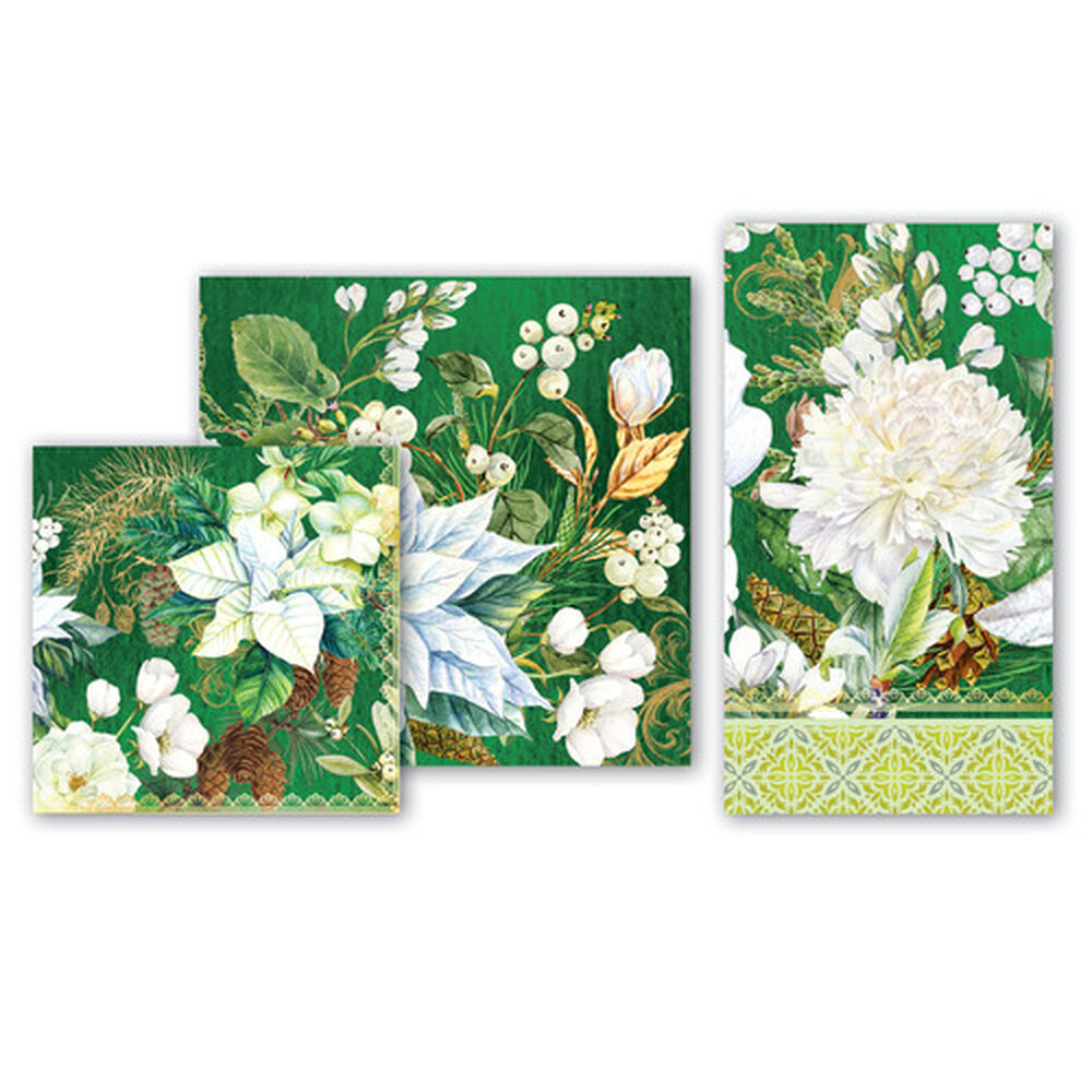 all three sizes of Winter Blooms Napkins displayed against a white background