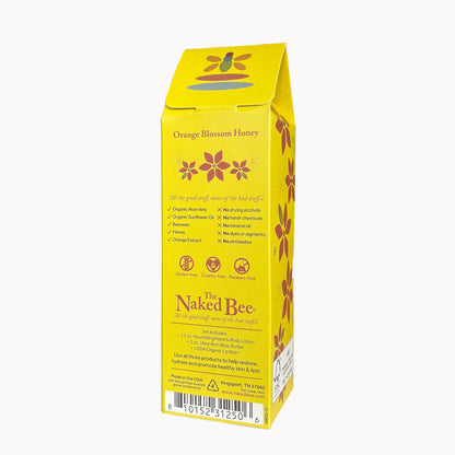 back view of Naked Bee Orange Blossom Honey collection in a bright yellow box
