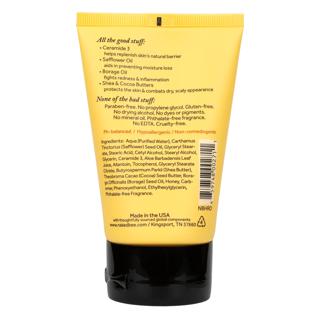 back view of yellow tube of orange blossom honey hand repair cream
