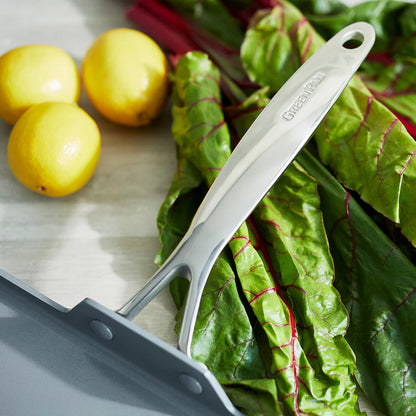 close-up of riveted handle on a Nonstick Square Griddle