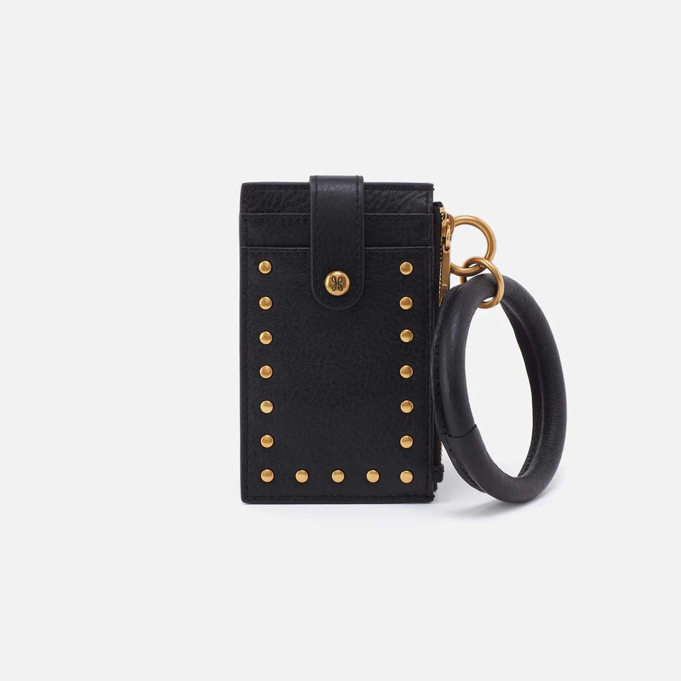 black Ring Credit Card Wristlet with stud design