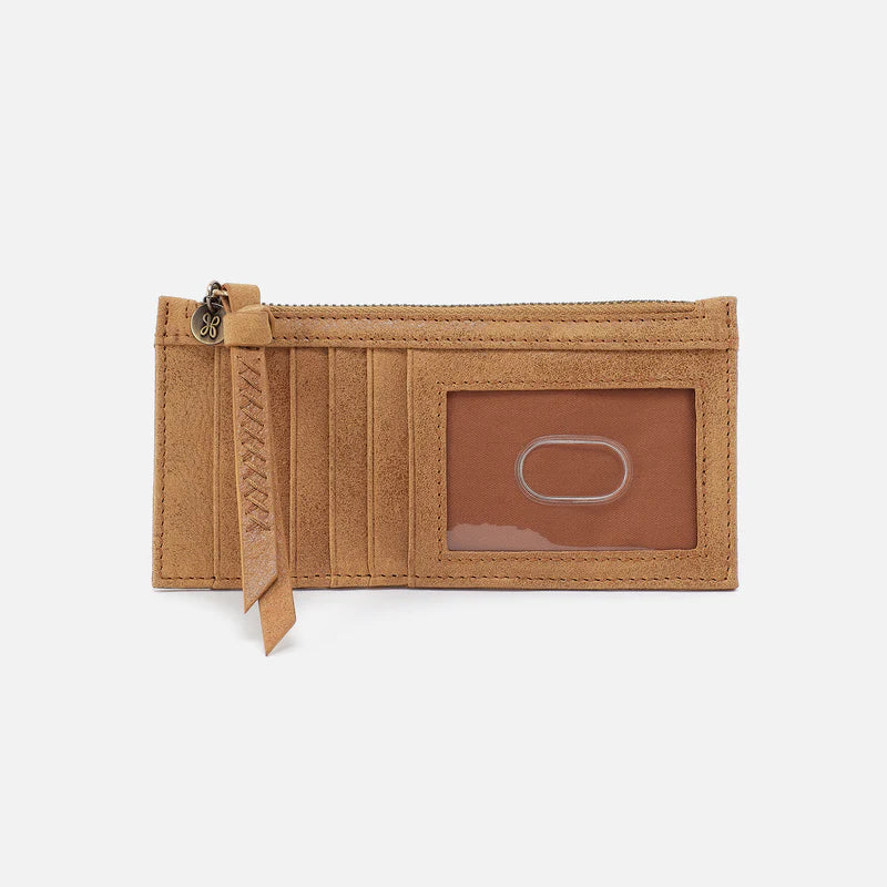  ID side view of carte card wallet in buffed leather whiskey