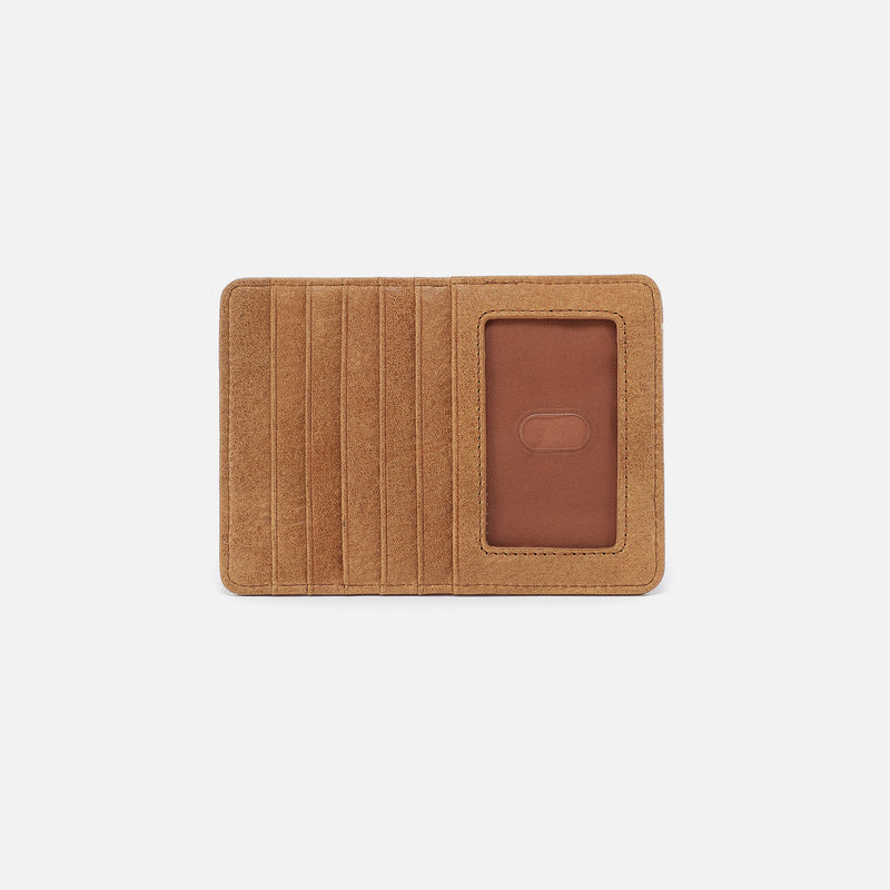 whiskey brown card slot wallet with clear ID pocket