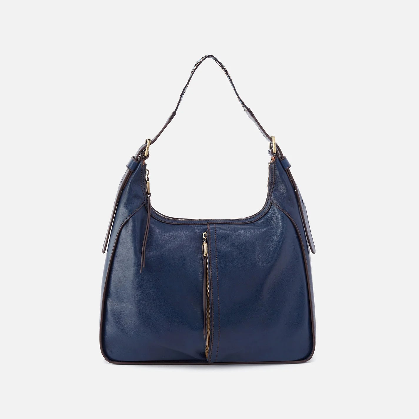 front view of navy bellamy bag.