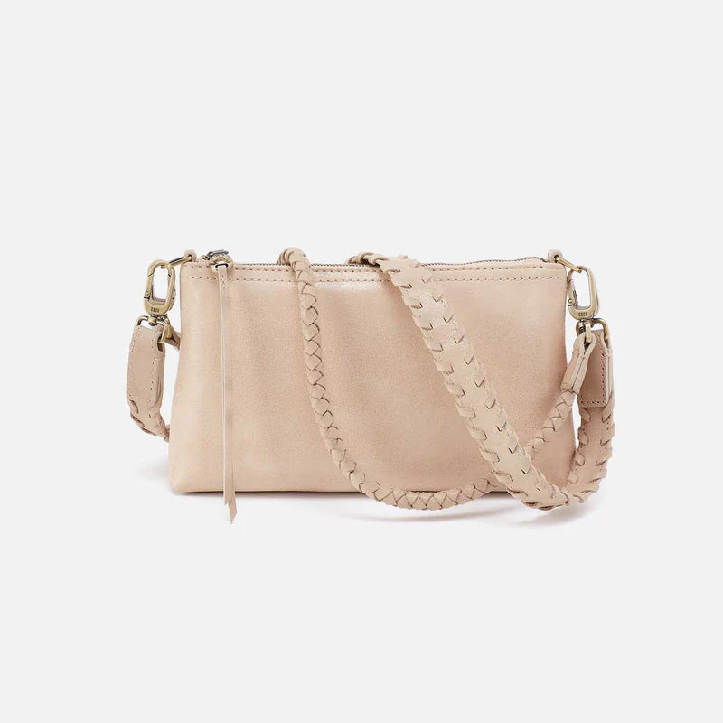 Darcy crossbody with braided strap in the taupe color called frosted pearl