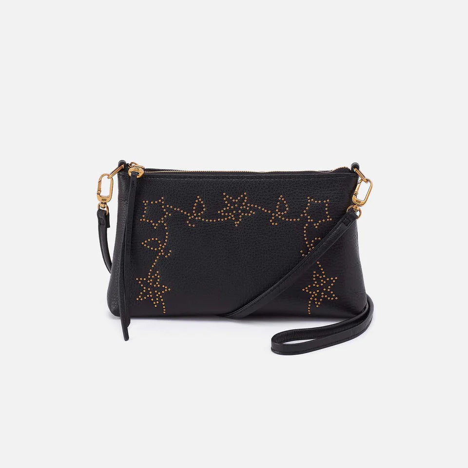 Black Darcy Crossbody with studded floral design shown on a white background