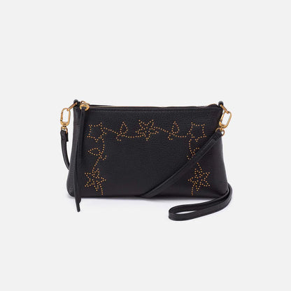 Black Darcy Crossbody with studded floral design shown on a white background