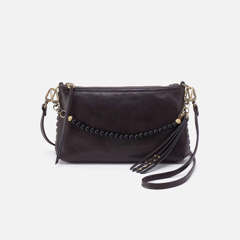 Darcy crossbody with beaded handle in the dark grey/black color called flintrock