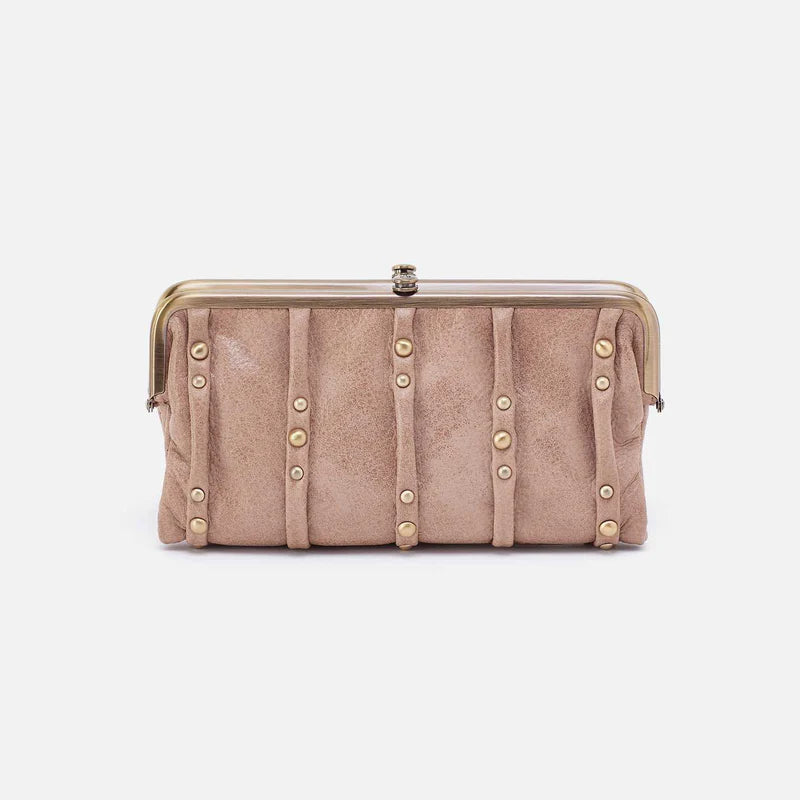 hazel Lauren Clutch Wallet with gold studs SHOWN ON A WHITE BACKGORUND