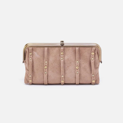 hazel Lauren Clutch Wallet with gold studs SHOWN ON A WHITE BACKGORUND
