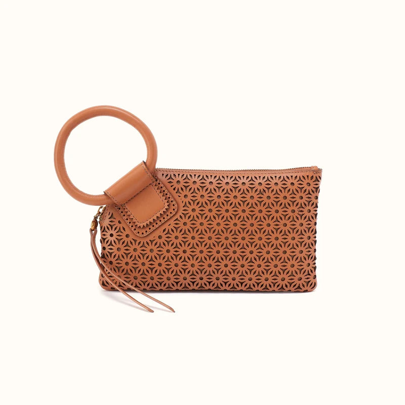 canyon petal cut out leather sable wristlet
