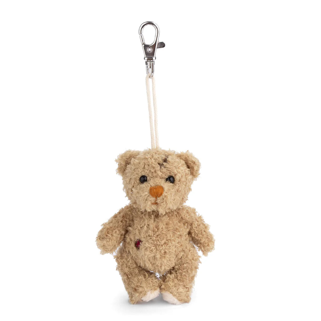 Nobody is Perfect Bear bag charm of a brown bear with small stitches and patches on it
