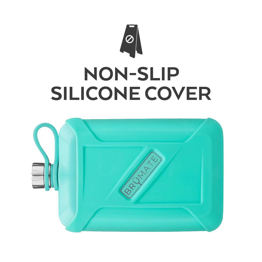 canteen with product description on it's non slip silicone cover a white background