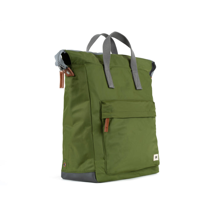 side view of green bantry backpack.