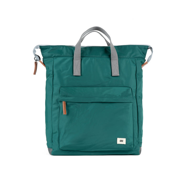 front view of teal bantry b backpack.
