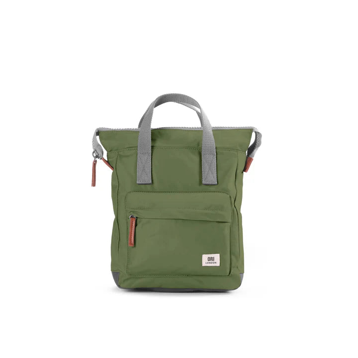 front view of green bantry b backpack.