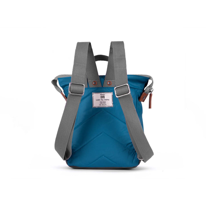 back view of blue bantry backpack.