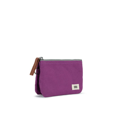 angled side view of purple Carnaby wallet.