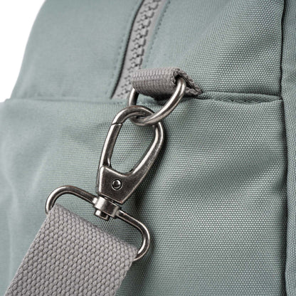 close-up of strap attachment on Pewter Recycled Canvas Gatwick Duffle
