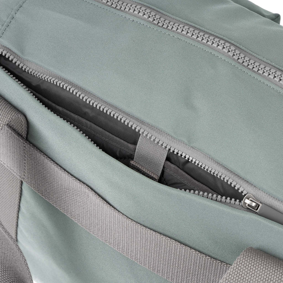 close-up of back pocket on Pewter Recycled Canvas Gatwick Duffle
