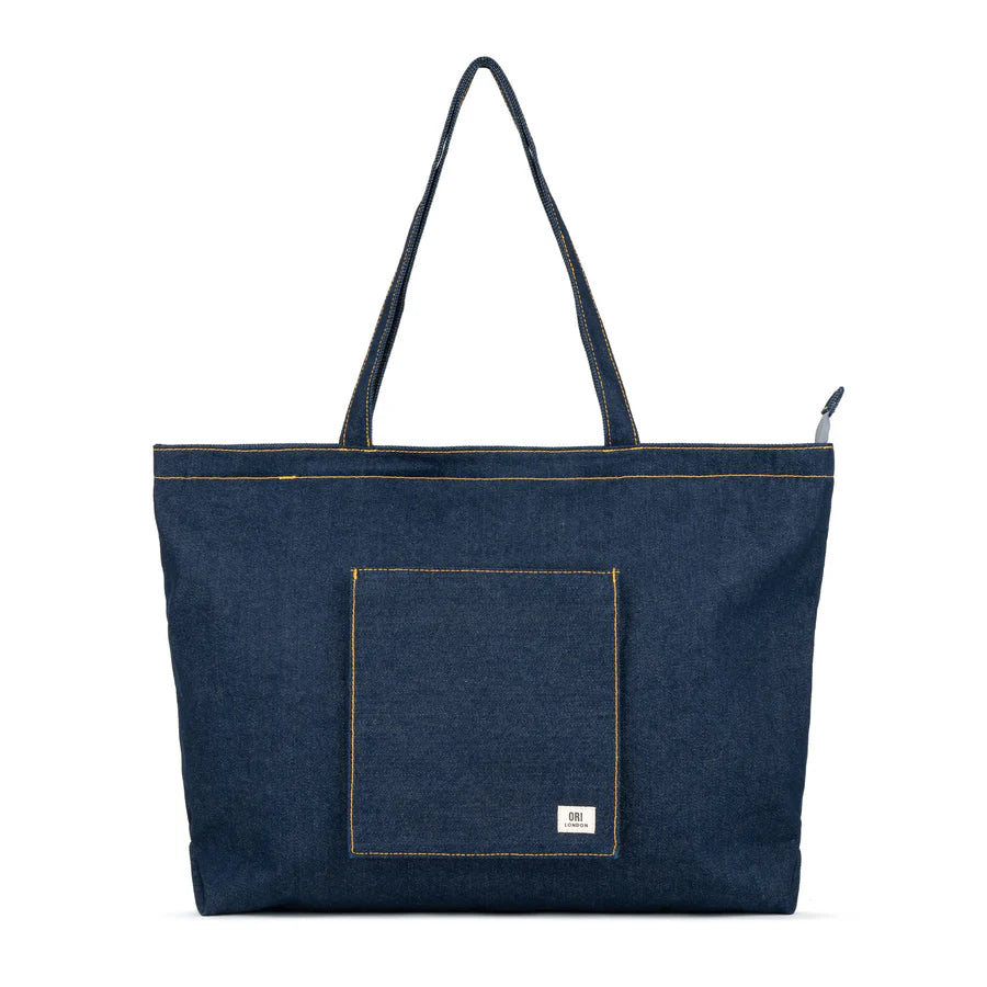 front view of Dark Wash Denim Portobello Tote
