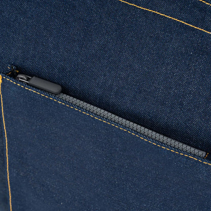 close-up of external pocket on Dark Wash Denim Portobello Tote
