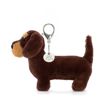 side view of Otto Sausage Dog Bag Charm.