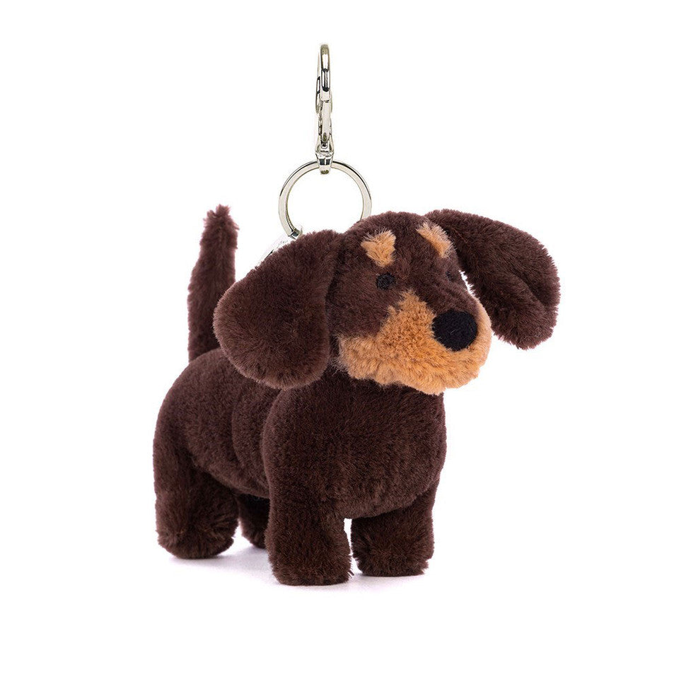 front view of Otto Sausage Dog Bag Charm.