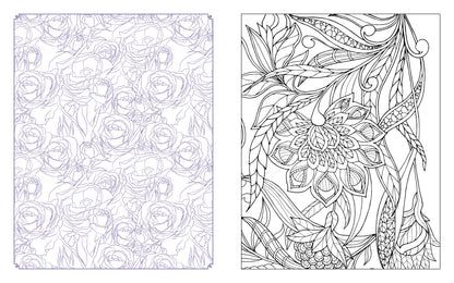 Two floral coloring pages with intricate designs on a white background.