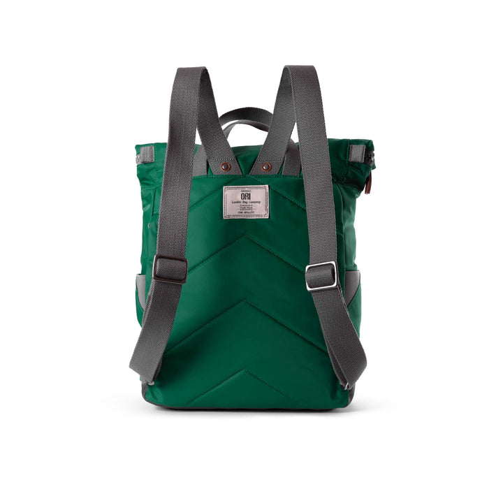 back view of emerald canfield b backpack showing shoulder straps.