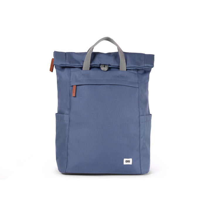 blue finchley backpack with grey straps.