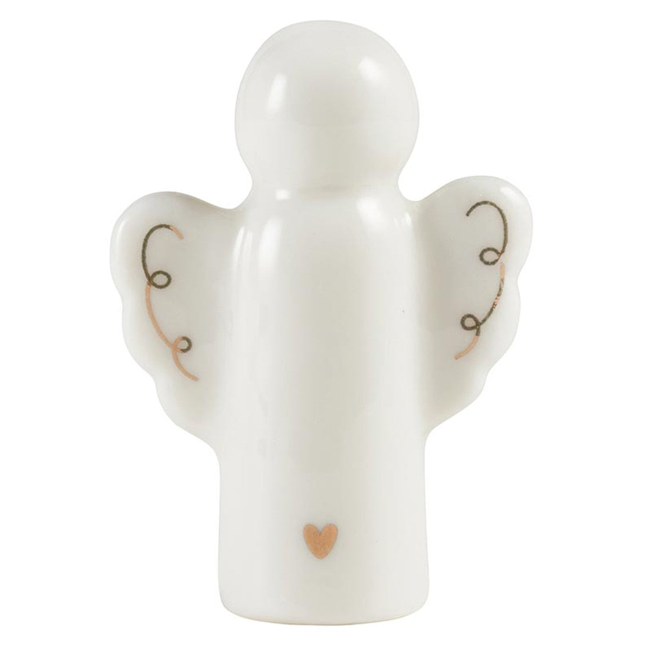 white ceramic angel with golden accents.