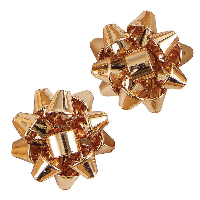 pair of gold gift bow earrings.