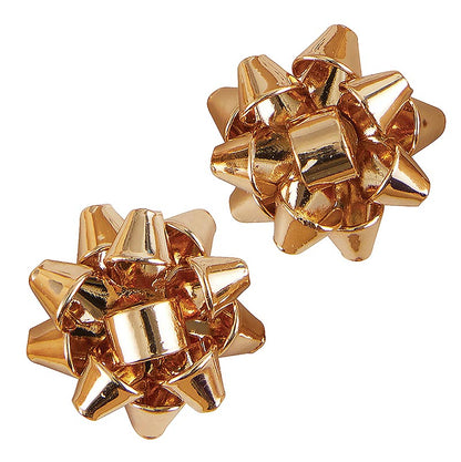 pair of gold gift bow earrings.