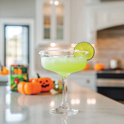 green margarita with pumpkins in the background