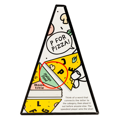 back of boxed game of P for Pizza