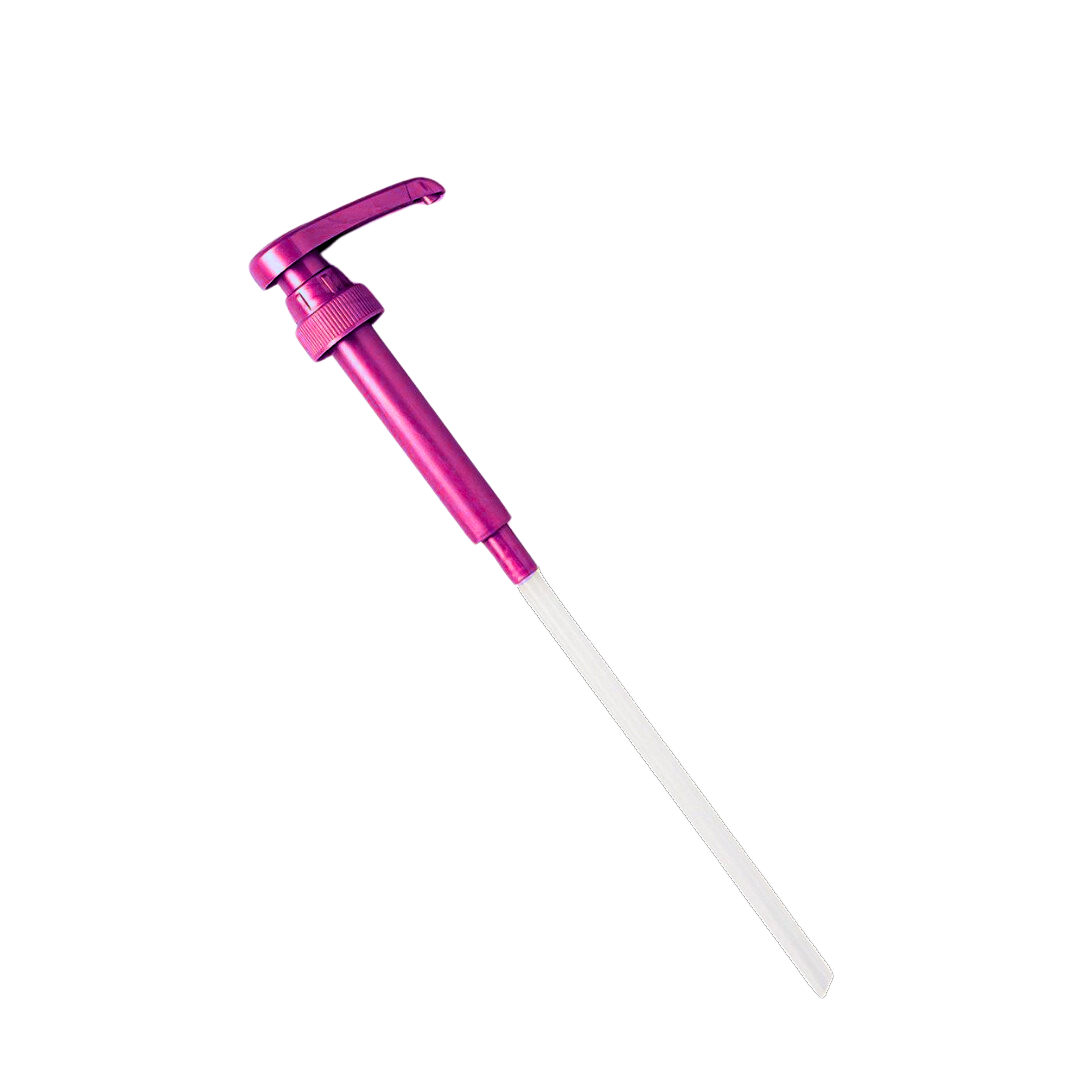 pink syrup pump shown on a white background