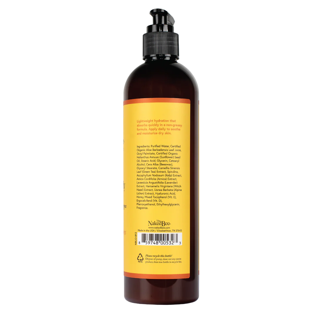 back view of bottle of  Nourishing Hand & Body Lotion in Orange Blossom Honey scent