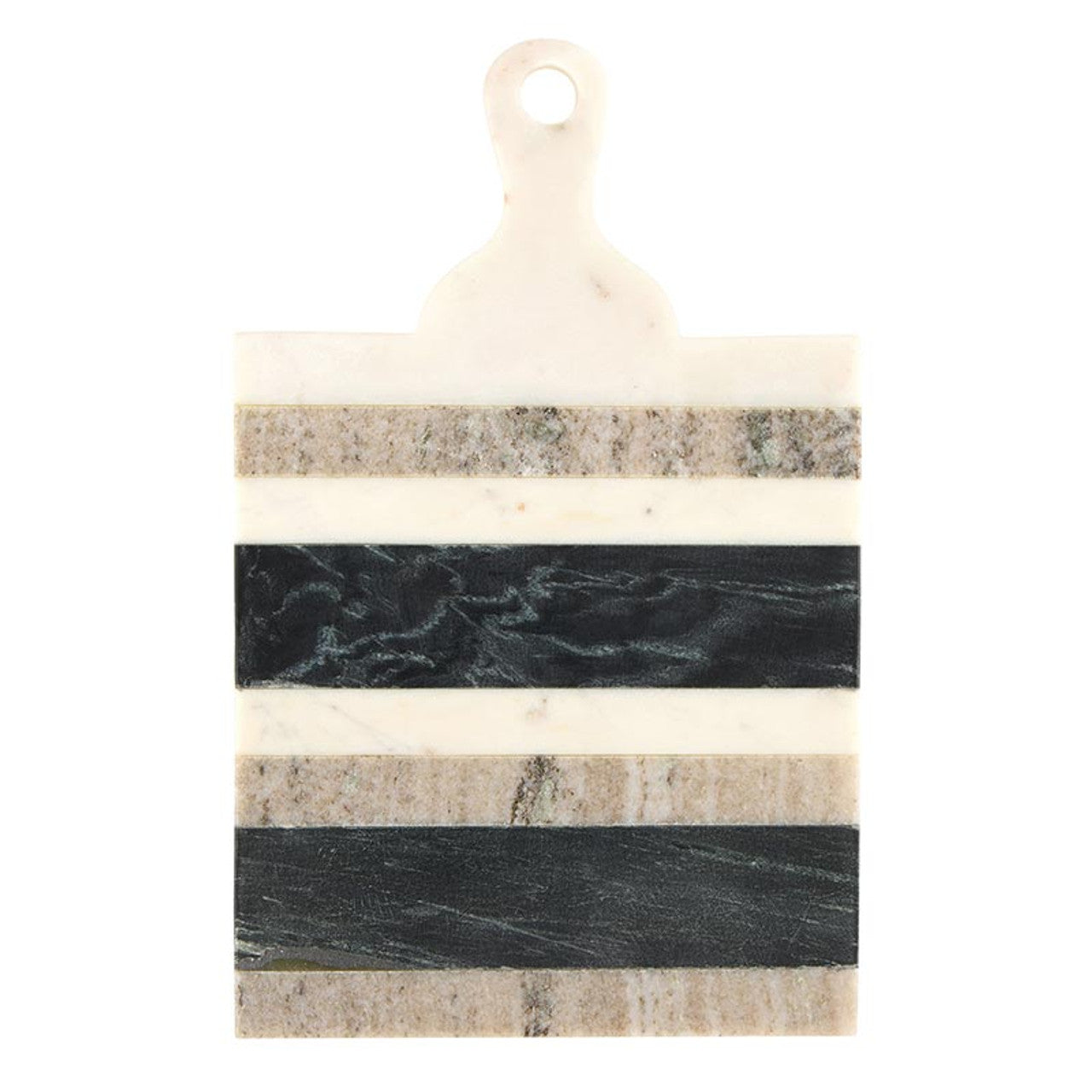 striped marble board with handle shown on a white background