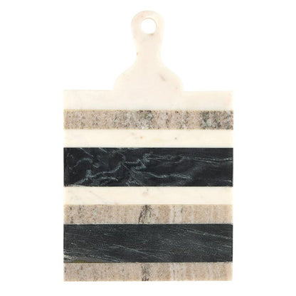 striped marble board with handle shown on a white background
