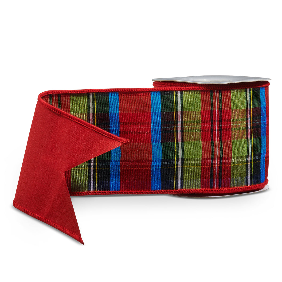 Plaid Wired Ribbon spool on a white background