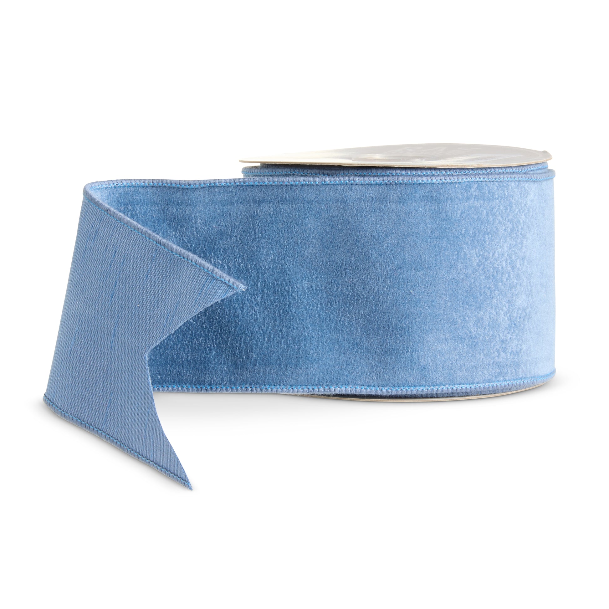 Periwinkle Velvet Wired Ribbon on a white background