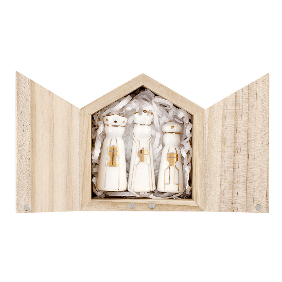3 ceramic wise men set in their wooden box